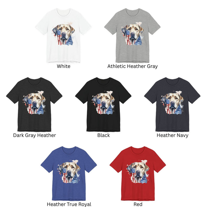 Yellow Labrador Retriever Wearing American Flag Tee T-Shirt | Dog Lover Tee - Embellish by Jackie - Handmade Greeting Cards