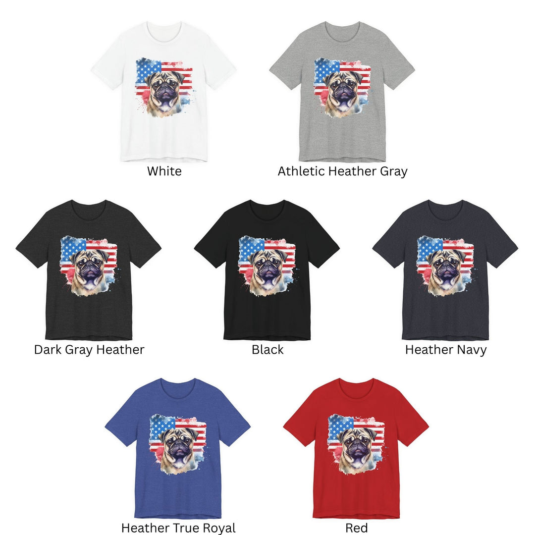 Pug Watercolor American Flag T-Shirt | Patriotic Pug Tee