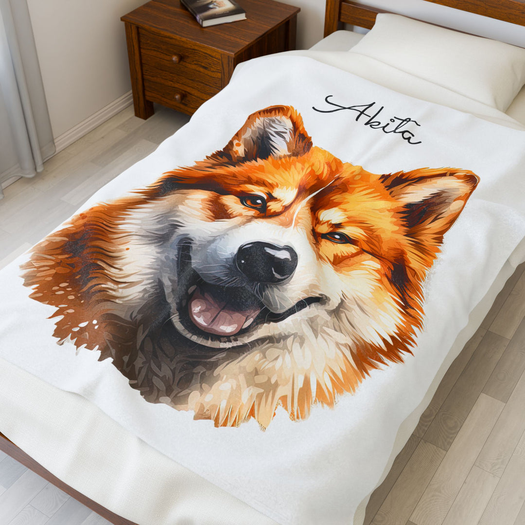 Akita Red Fawn Velveteen Plush Blanket with White Background - 3 Sizes available cozy throw dog lover