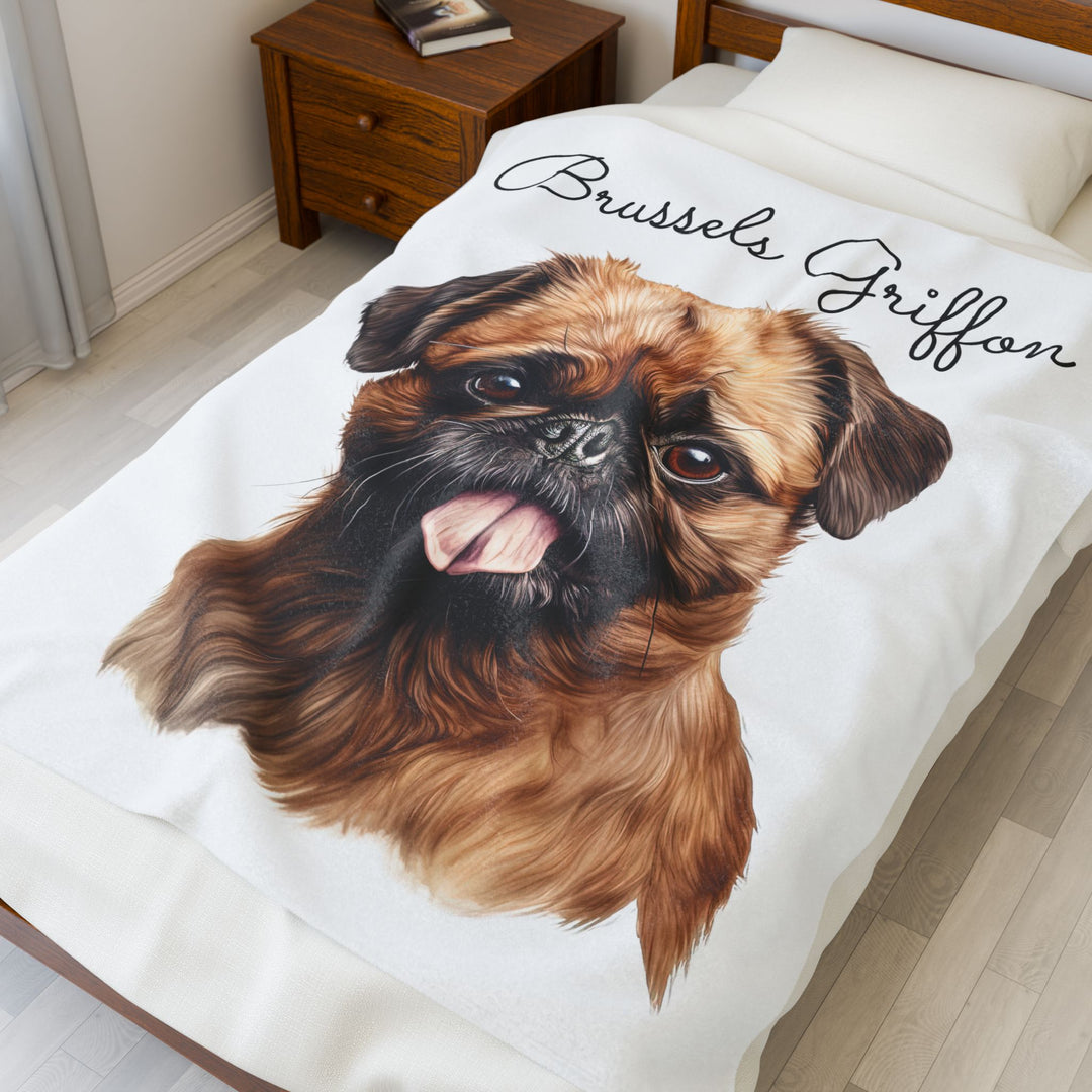 Brussels Griffon Velveteen Plush Blanket with White Background - 3 Sizes available cozy throw dog lover - Pet mom gift