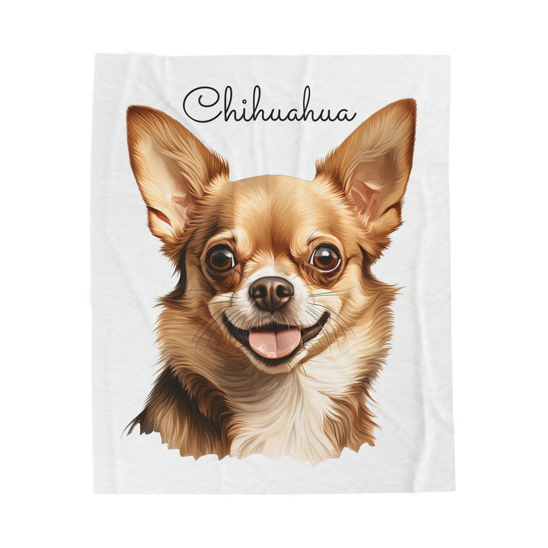 Chihuahua Velveteen Plush Blanket with White Background - 3 Sizes available cozy throw dog lover - Fawn Gold Smooth Coat Chihuahua