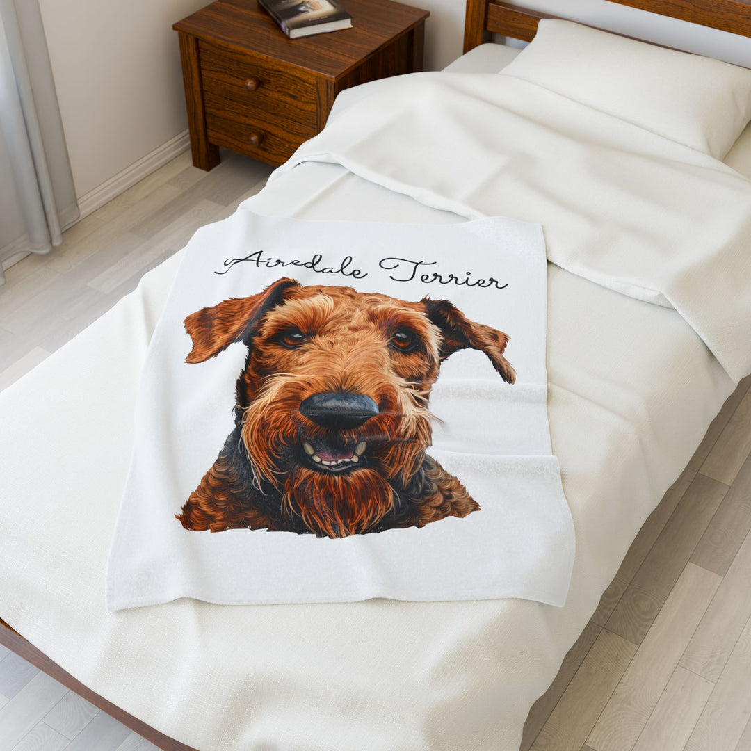 Airedale Terrier Velveteen Plush Blanket with White Background - 3 Sizes available cozy throw dog lover