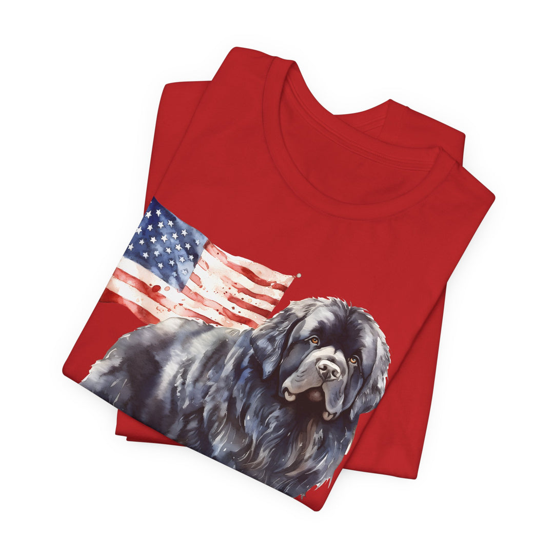 Black Newfoundland Dog American Flag T-Shirt | Patriotic Pet Tee - Embellish by Jackie - Handmade Greeting Cards