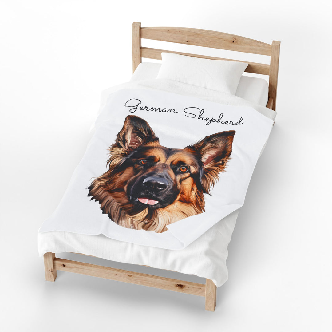 German Shepherd Dog Face Velveteen Plush Blanket | Cozy Pet Portrait Throw - Embellish by Jackie - Handmade Greeting Cards