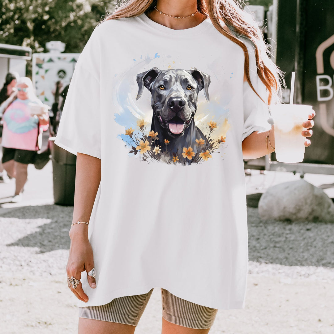 Great Dane Portrait T-shirt | Dog Face with Floral Accents