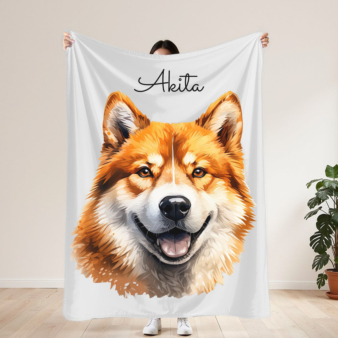 Akita Red Fawn Velveteen Plush Blanket with White Background - 3 Sizes available cozy throw dog lover