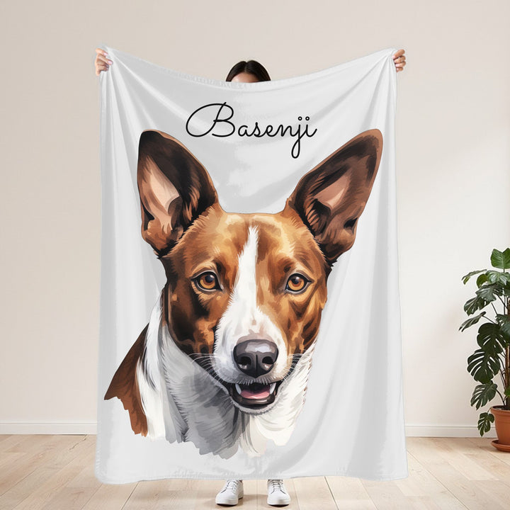 Basenji Velveteen Plush Blanket White Background - 3 Sizes available cozy throw dog lover