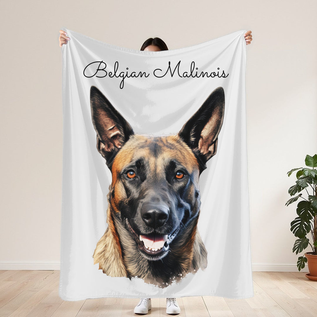 Belgian Malinois Velveteen Plush Blanket with White Background - 3 Sizes available cozy throw dog lover - Pet mom gift
