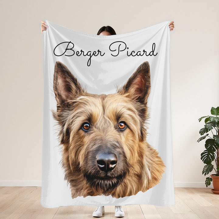 Berger Picard Velveteen Plush Blanket with White Background - 3 Sizes available cozy throw dog lover - Pet mom gift