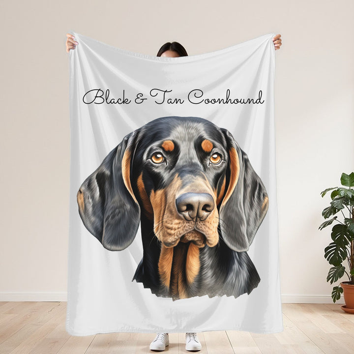 Black and Tan Coonhound Velveteen Plush Blanket with White Background - 3 Sizes available cozy throw dog lover - Pet mom gift