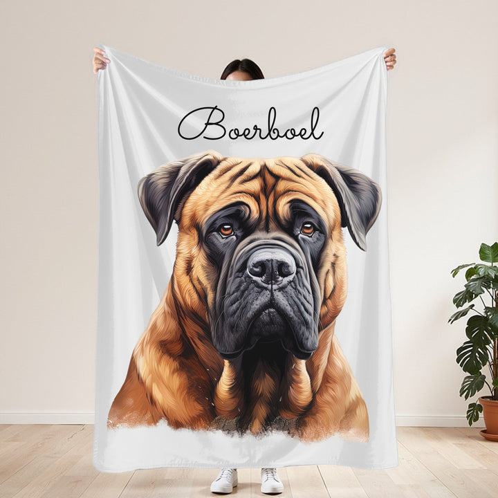 Boerboel Velveteen Plush Blanket with White Background - 3 Sizes available cozy throw dog lover - Pet mom gift