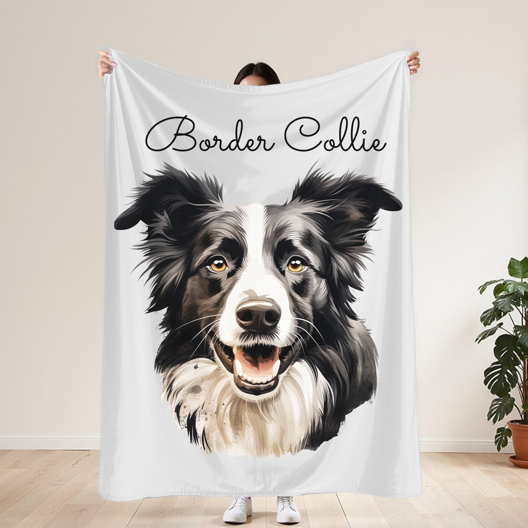Border Collie Velveteen Plush Blanket with White Background - 3 Sizes available cozy throw dog lover - Pet mom gift