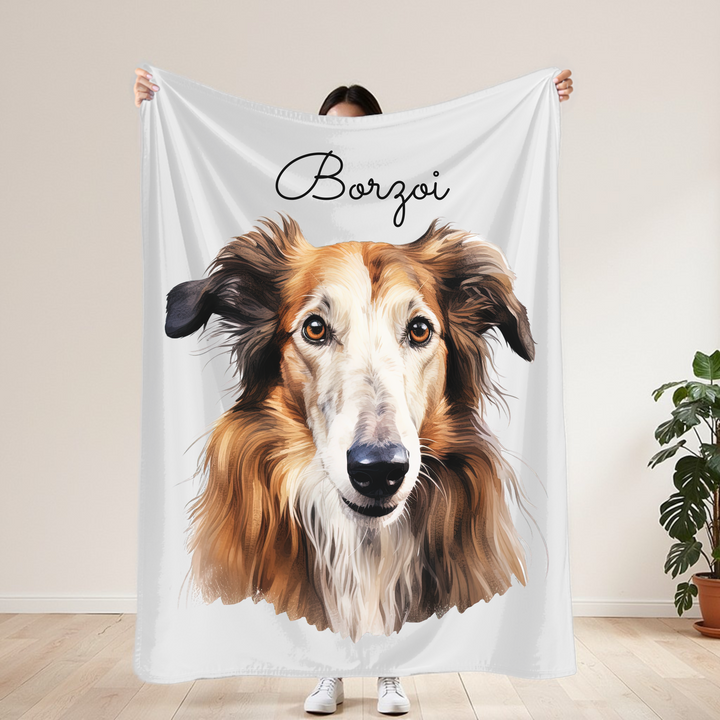 Borzoi Velveteen Plush Blanket with White Background - 3 Sizes available cozy throw dog lover - Pet mom gift