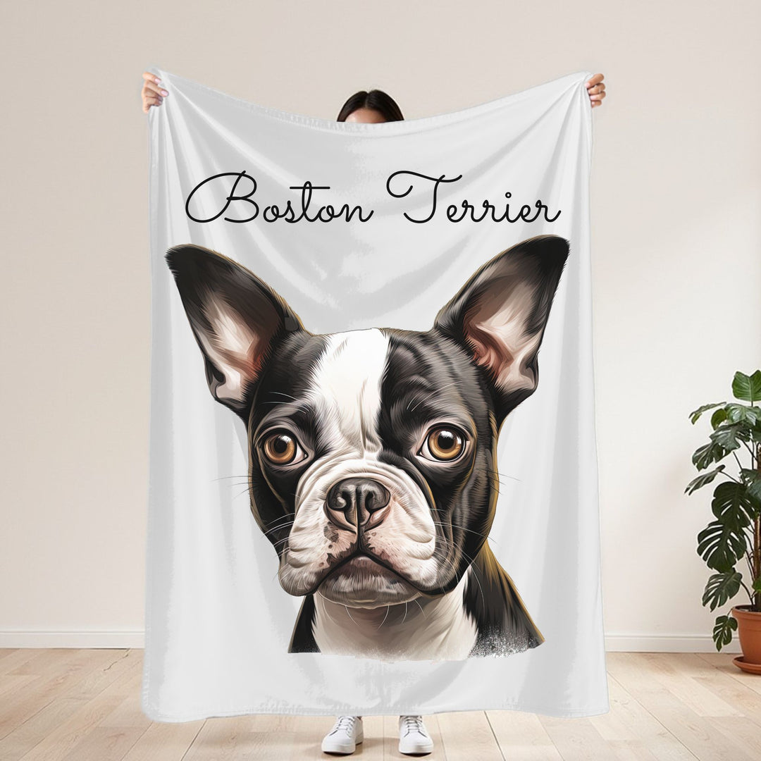 Boston Terrier Velveteen Plush Blanket with White Background - 3 Sizes available cozy throw dog lover - Pet mom gift