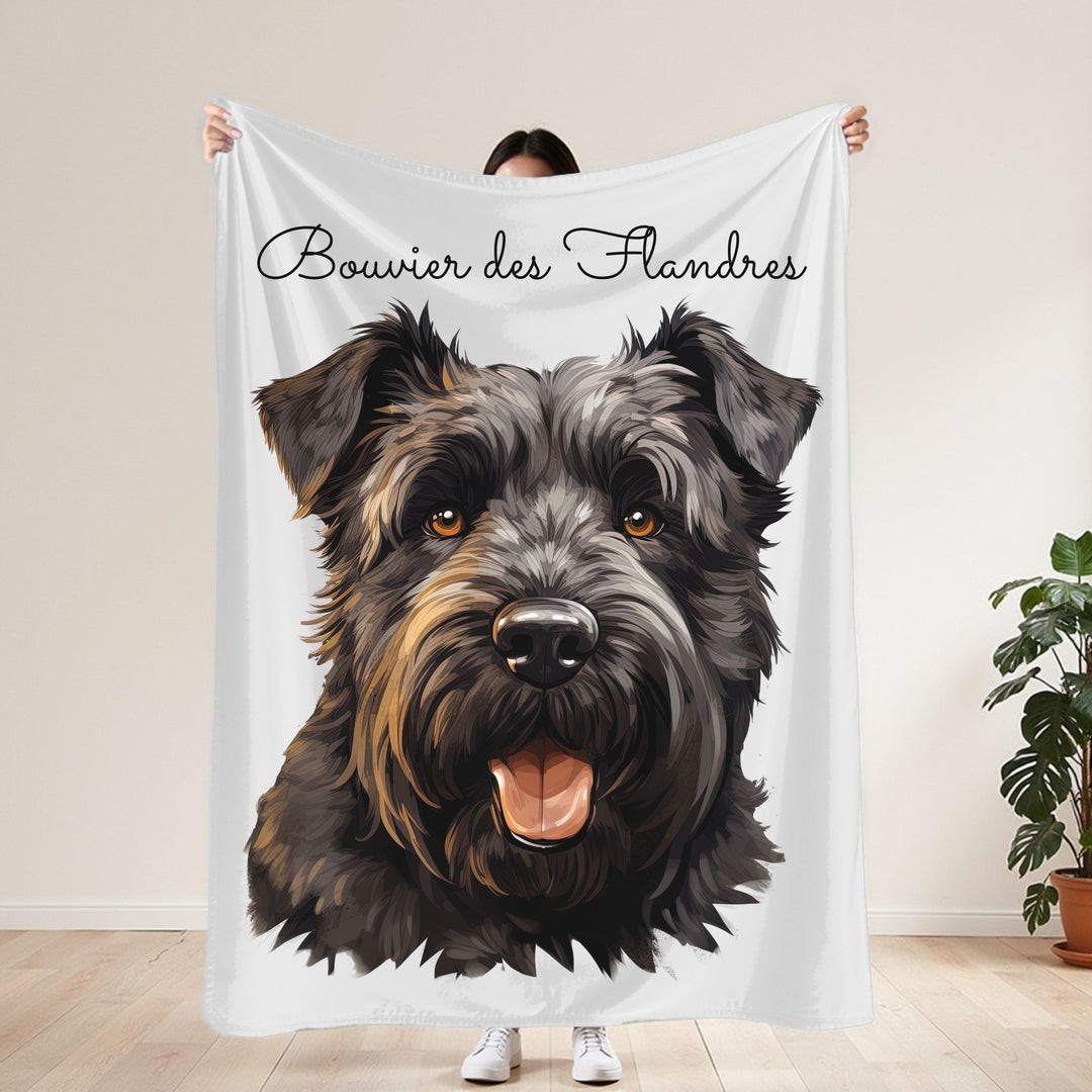 Bouvier des Flandres Velveteen Plush Blanket with White Background - 3 Sizes available cozy throw dog lover - Pet mom gift