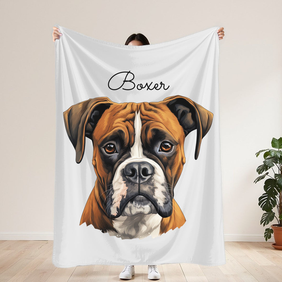 Boxer Velveteen Plush Blanket with White Background - 3 Sizes available cozy throw dog lover - Pet mom gift