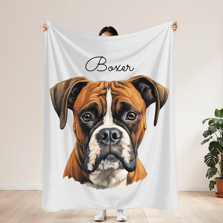 Boxer Velveteen Plush Blanket with White Background - 3 Sizes available cozy throw dog lover - Pet mom gift