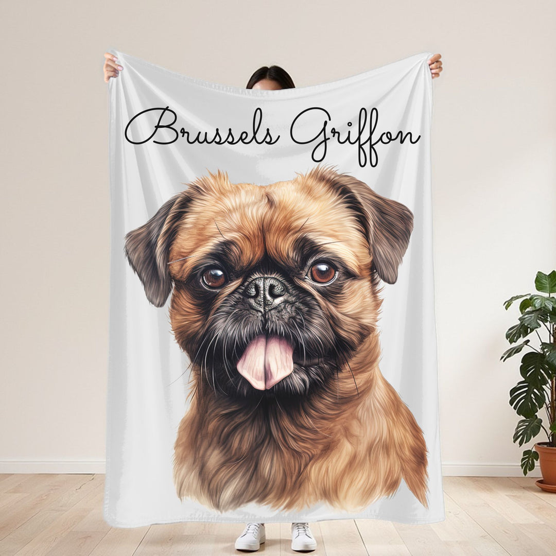 Brussels Griffon Velveteen Plush Blanket with White Background - 3 Sizes available cozy throw dog lover - Pet mom gift