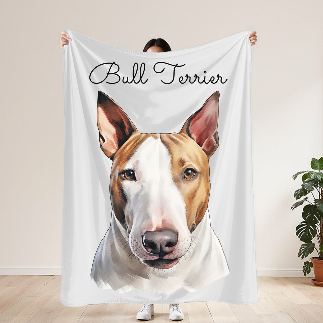 Bull Terrier Velveteen Plush Blanket with White Background - 3 Sizes available cozy throw dog lover - Pet mom gift