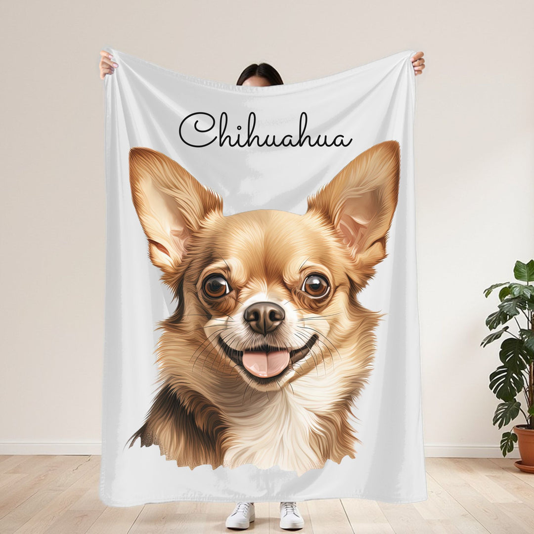 Chihuahua Velveteen Plush Blanket with White Background - 3 Sizes available cozy throw dog lover - Fawn Gold Smooth Coat Chihuahua