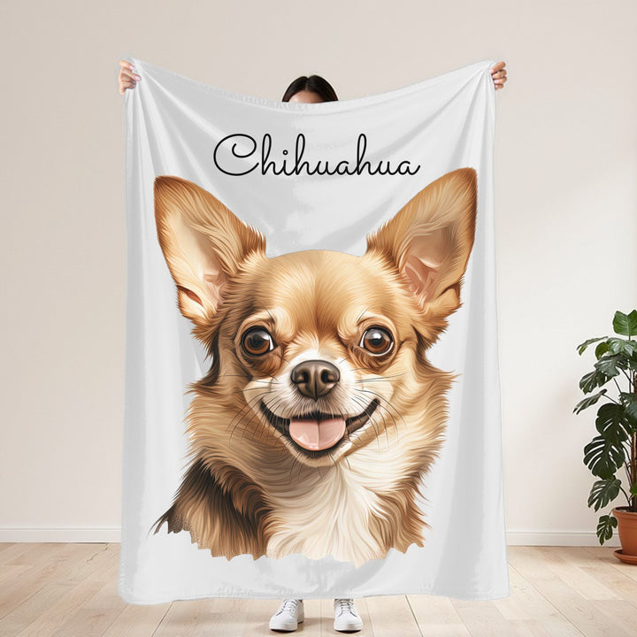 Chihuahua Velveteen Plush Blanket with White Background - 3 Sizes available cozy throw dog lover - Fawn Gold Smooth Coat Chihuahua