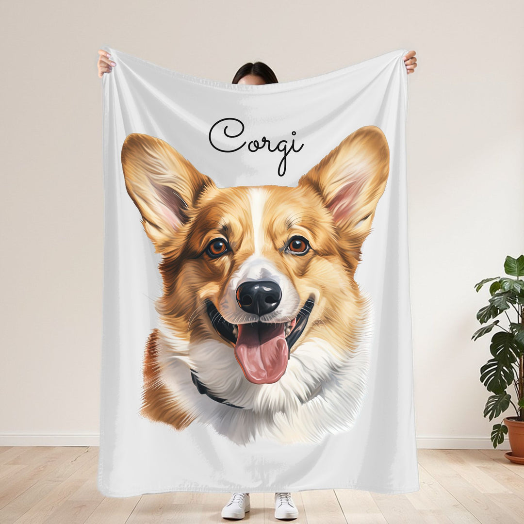 Corgi Velveteen Plush Blanket with White Background - 3 Sizes available cozy throw dog lover - Pet mom gift - Pembroke Welsh Corgi