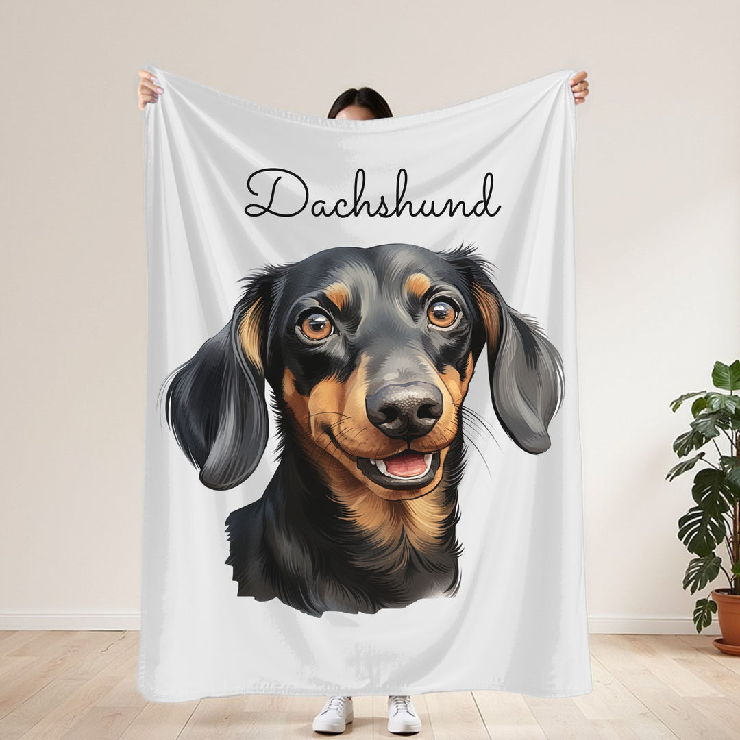 Dachshund Velveteen Plush Blanket with White Background - 3 Sizes available cozy throw dog lover - Smooth Dachshund