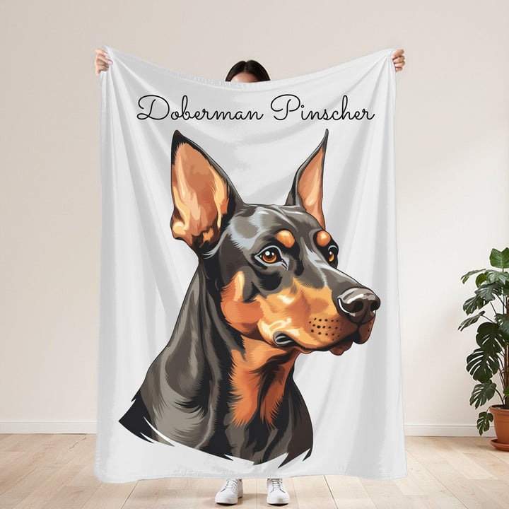 Doberman Pinscher Velveteen Plush Blanket with White Background - 3 Sizes available cozy throw dog lover - Pet mom gift