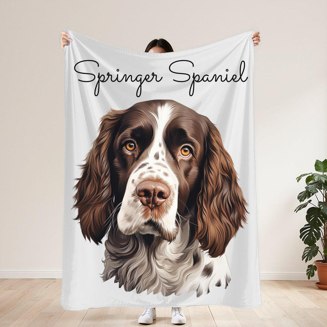 Springer Spaniel Velveteen Plush Blanket with White Background - 3 Sizes available cozy throw dog lover - Pet mom gift