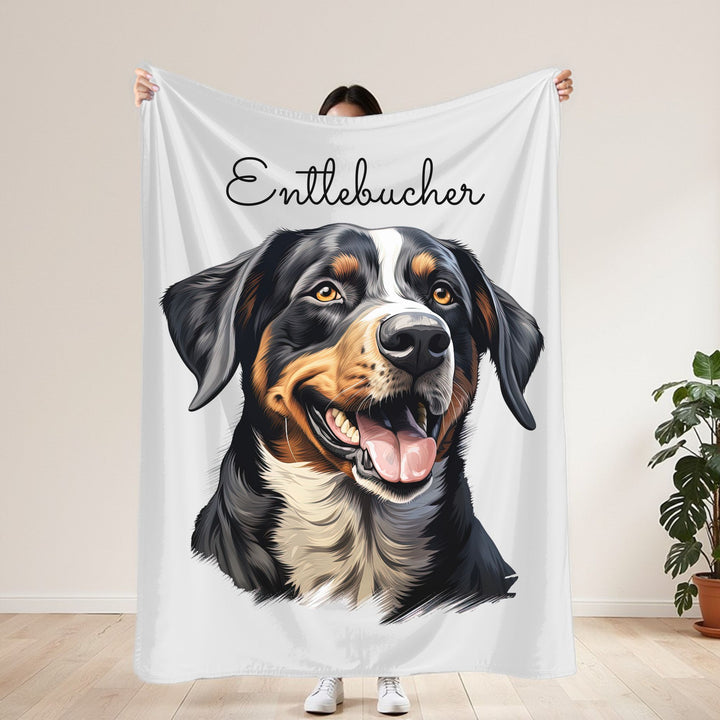 Entlebucher Mountain Dog Velveteen Plush Blanket with White Background - 3 Sizes available cozy throw dog lover - Pet mom gift