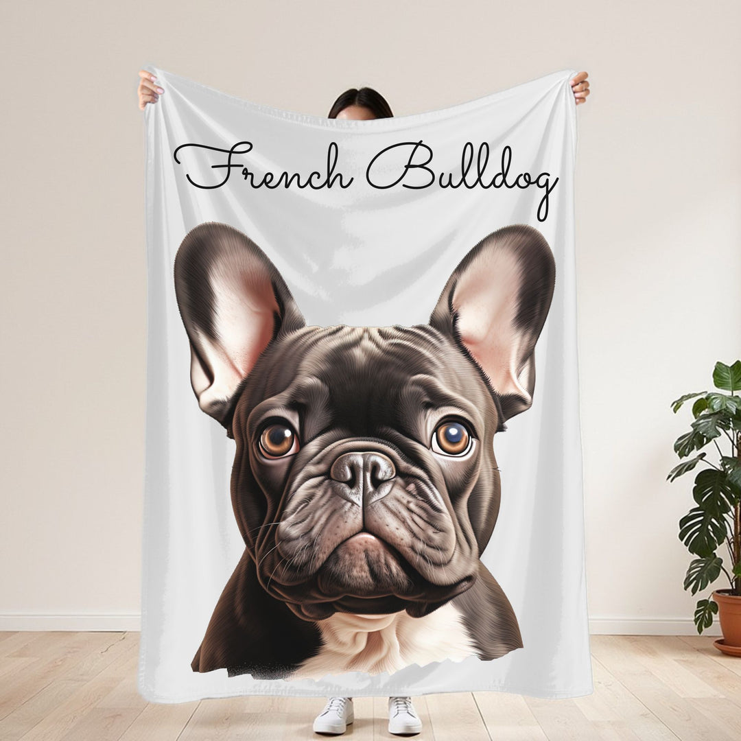 French Bulldog Velveteen Plush Blanket with White Background - 3 Sizes available cozy throw dog lover - Pet mom gift