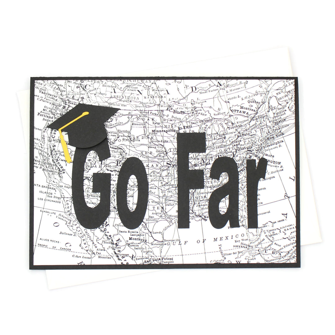 US Map Graduation Card | Handmade Go Far Congratulations Greeting Card | 5X7 Overstock