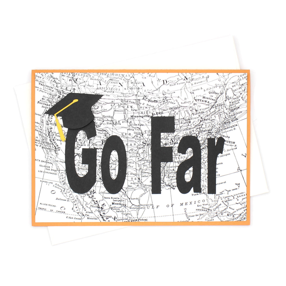US Map Graduation Card | Handmade Go Far Congratulations Greeting Card | 5X7 Overstock