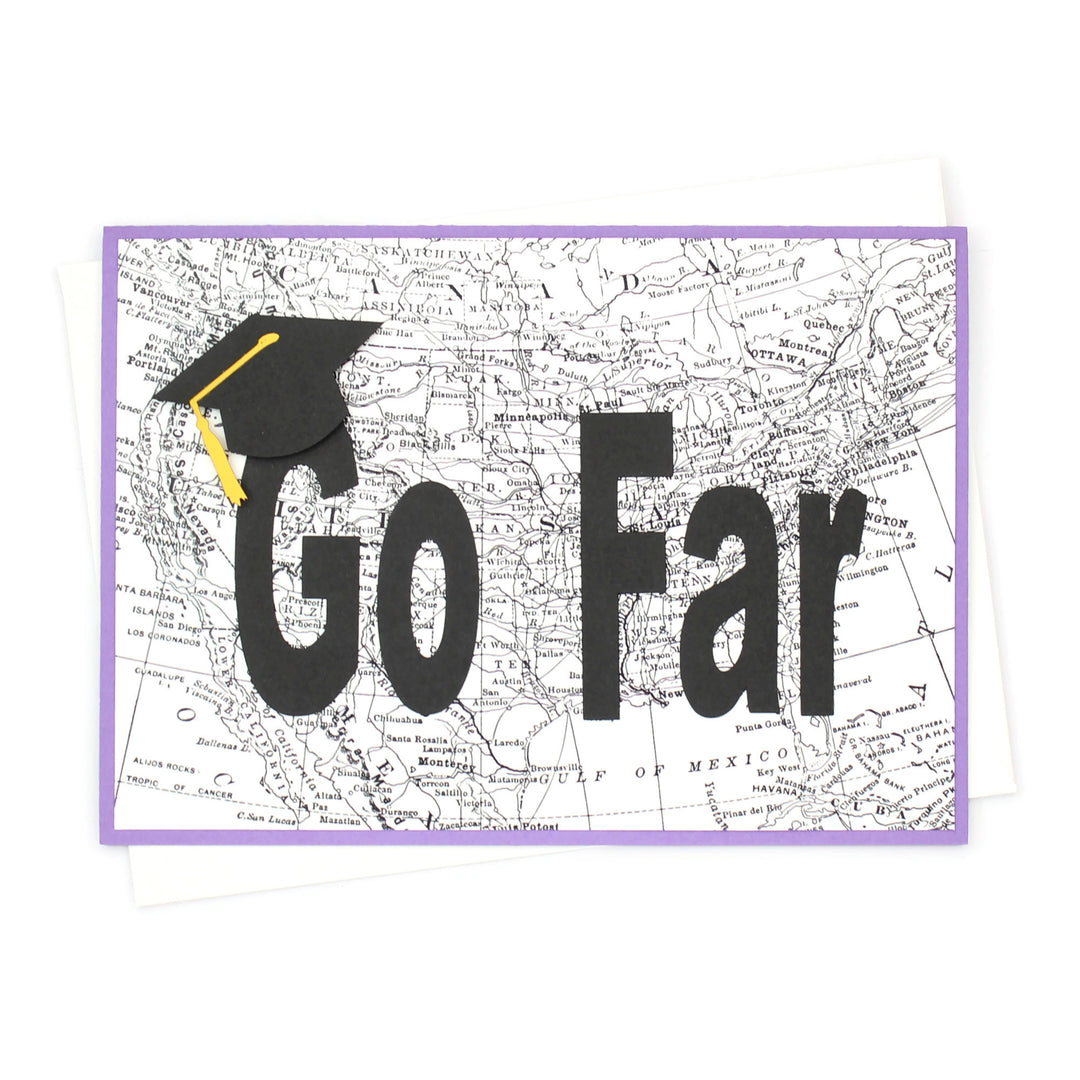 US Map Graduation Card | Handmade Go Far Congratulations Greeting Card | 5X7 Overstock