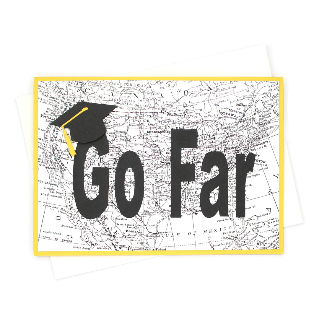 US Map Graduation Card | Handmade Go Far Congratulations Greeting Card | 5X7 Overstock