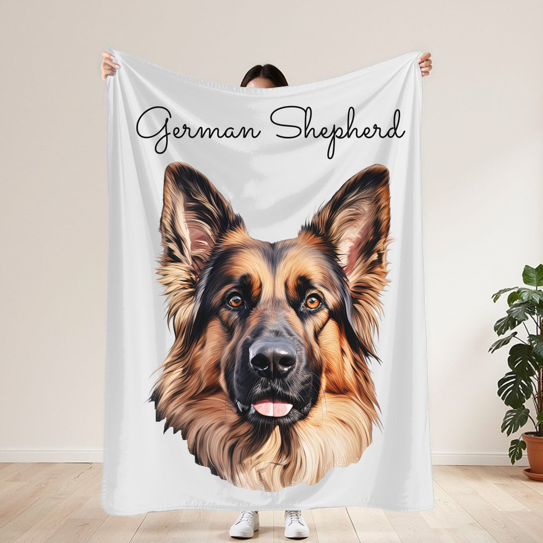German Shepherd Dog Face Velveteen Plush Blanket | Cozy Pet Portrait Throw - Embellish by Jackie - Handmade Greeting Cards