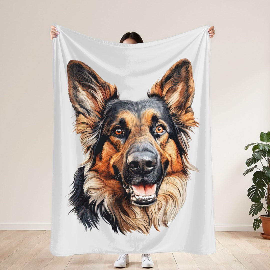 German Shepherd Dog Face Velveteen Plush Blanket - Embellish by Jackie - Handmade Greeting Cards