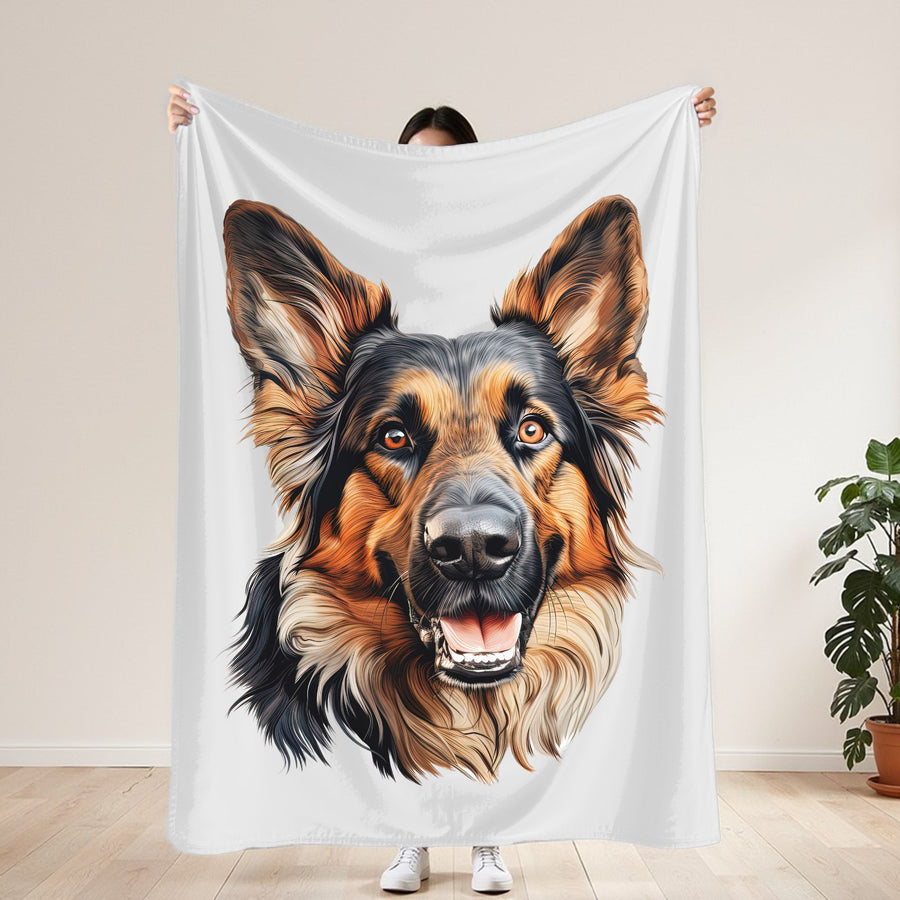 German Shepherd Dog Face Velveteen Plush Blanket - Embellish by Jackie - Handmade Greeting Cards
