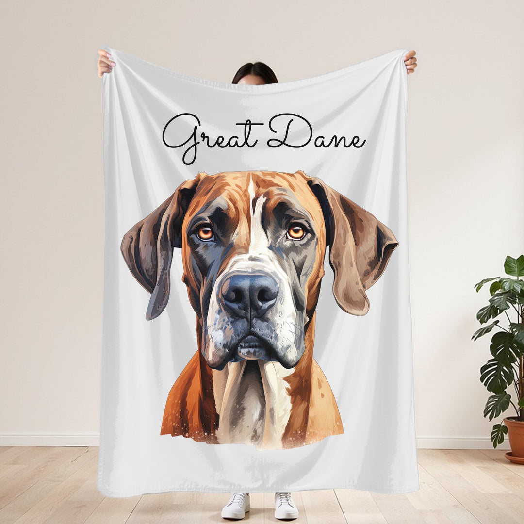 Fawn and White Great Dane Face Velveteen Plush Blanket - Embellish by Jackie - Handmade Greeting Cards