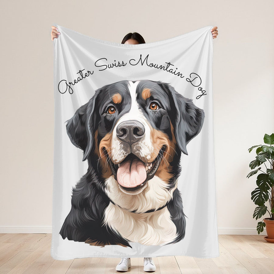Greater Swiss Mountain Dog Face Velveteen Plush Blanket — Cozy Dog Portrait Throw - Embellish by Jackie - Handmade Greeting Cards