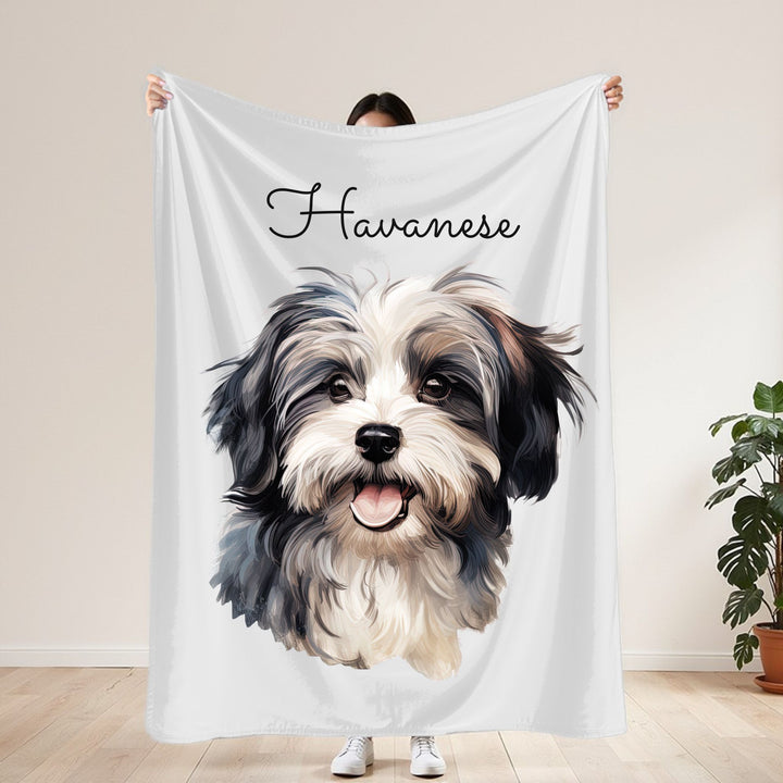 Black and White Havanese Dog Velveteen Plush Blanket | Cozy Throw - Embellish by Jackie - Handmade Greeting Cards
