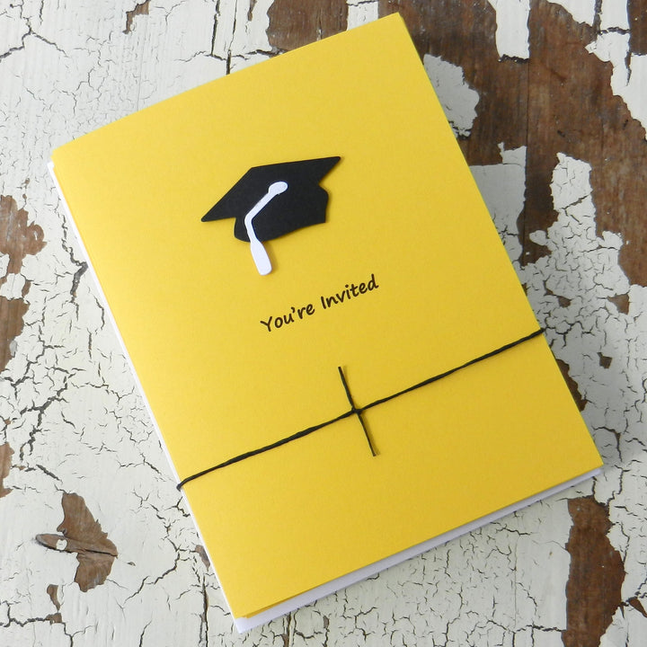 White Graduation Invitations Pack of 10 Graduation Cap