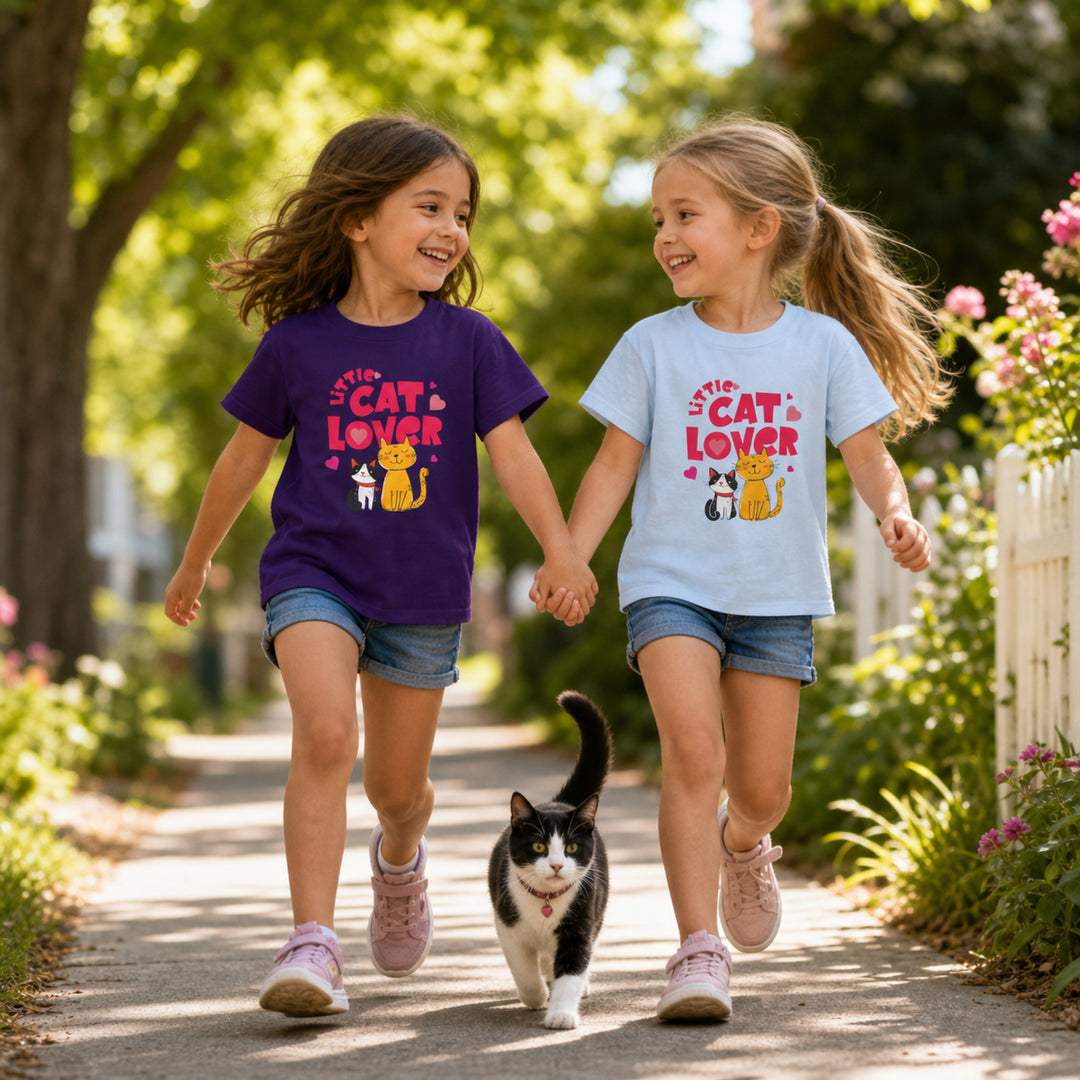 Little Cat Lover Kids T-shirt | Cute Cartoon Cats, Heart Design