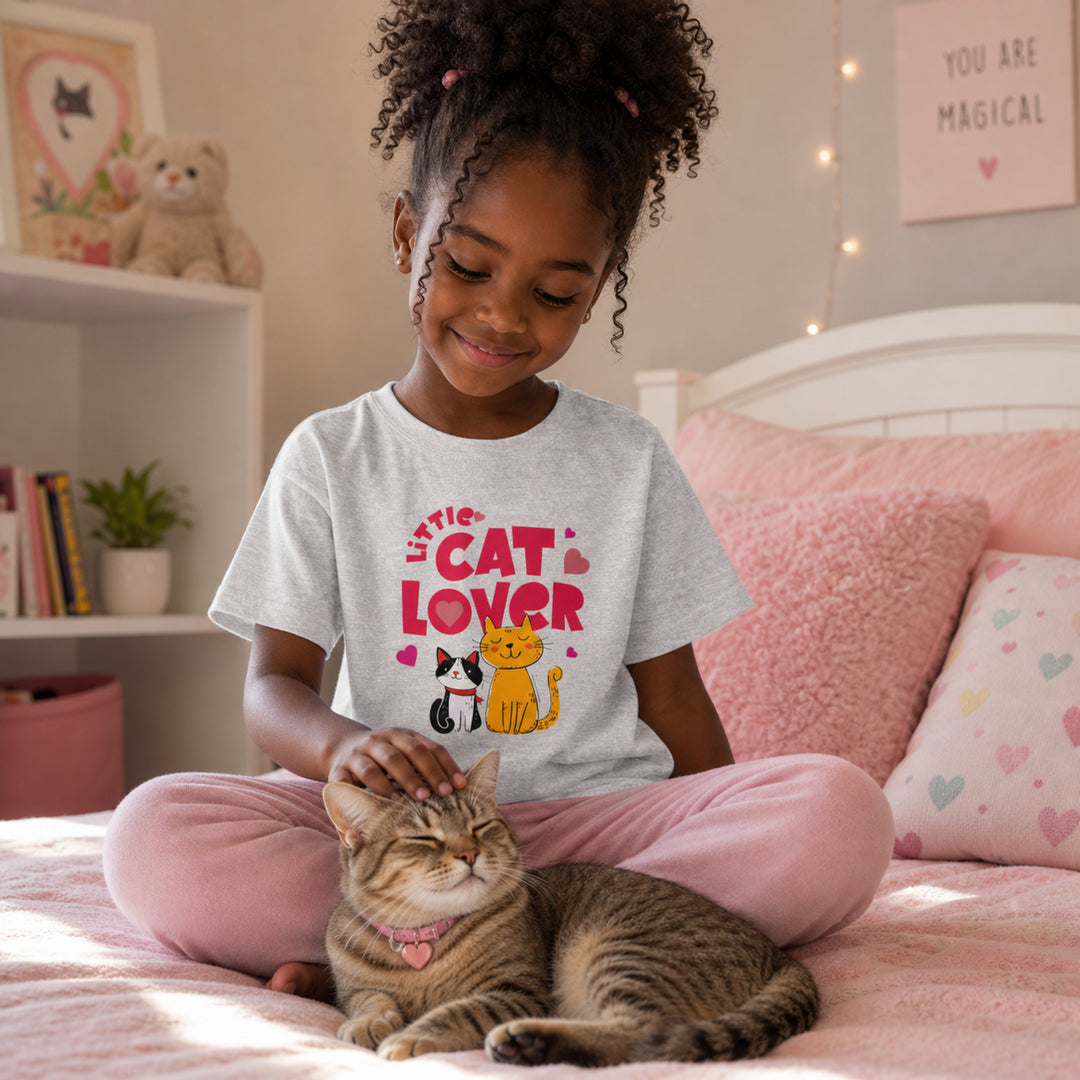 Little Cat Lover Kids T-shirt | Cute Cartoon Cats, Heart Design