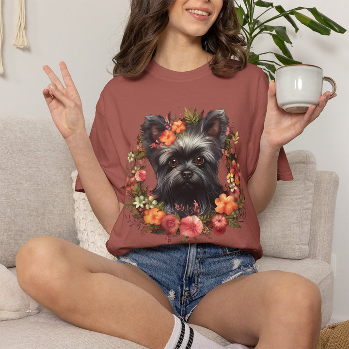 Affenpinscher Floral Wreath T-Shirt | Dog Portrait, Floral Circle