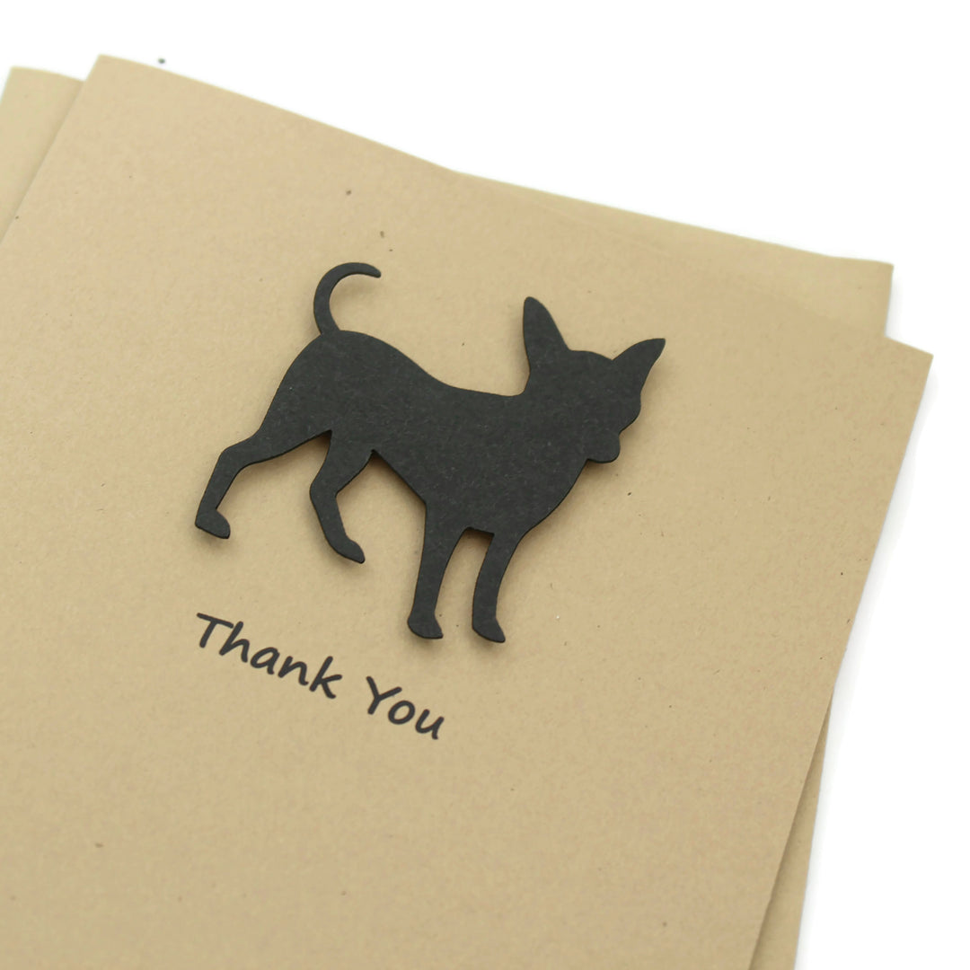 Smooth Coat Chihuahua Thank You Card | Handmade Black Dog Notecards | Single - 10 Pack | Choose Inside | Chi-chi