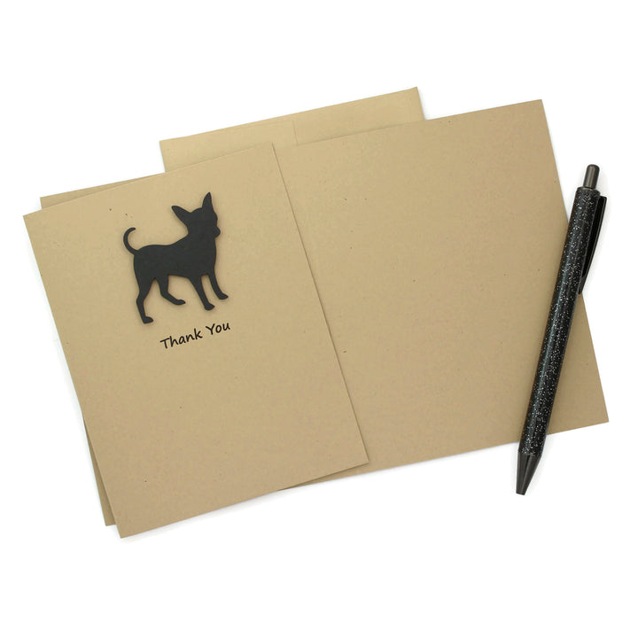 Smooth Coat Chihuahua Thank You Card | Handmade Black Dog Notecards | Single - 10 Pack | Choose Inside | Chi-chi
