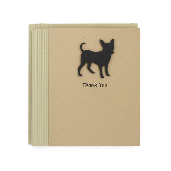 Smooth Coat Chihuahua Thank You Card | Handmade Black Dog Notecards | Single - 10 Pack | Choose Inside | Chi-chi