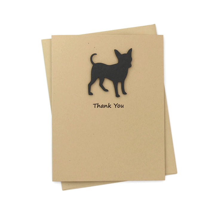 Smooth Coat Chihuahua Thank You Card | Handmade Black Dog Notecards | Single - 10 Pack | Choose Inside | Chi-chi