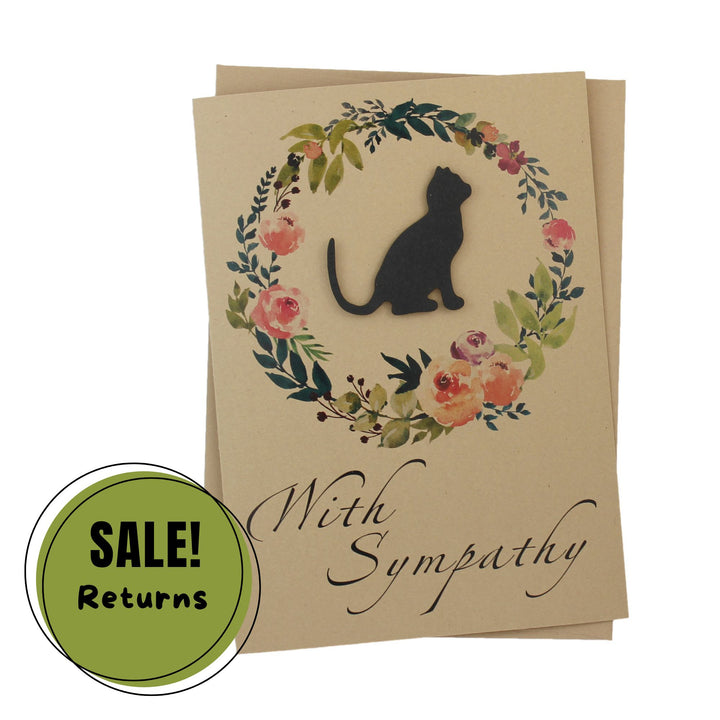 Black Cat Floral Wreath Sympathy Card | Kitty Silhouette | Handmade 5x7 Pet Condolences Greeting | Kraft Brown | Discount Returned - Embellish by Jackie - Handmade Greeting Cards
